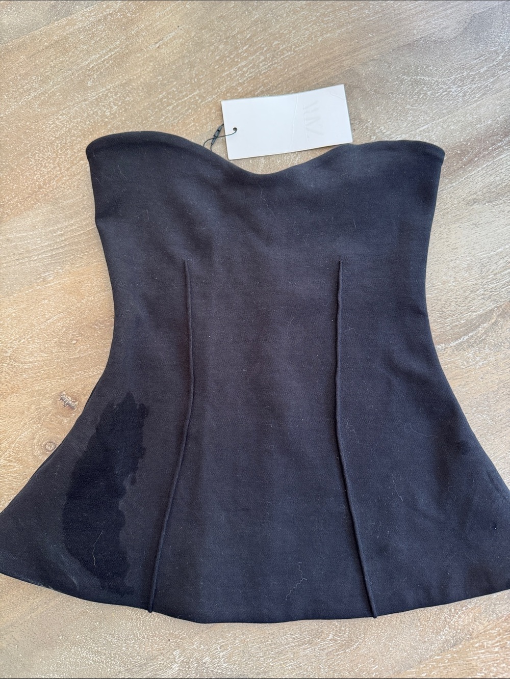 Zara Strapless Black Peplum Dress Top  Sz S NWT